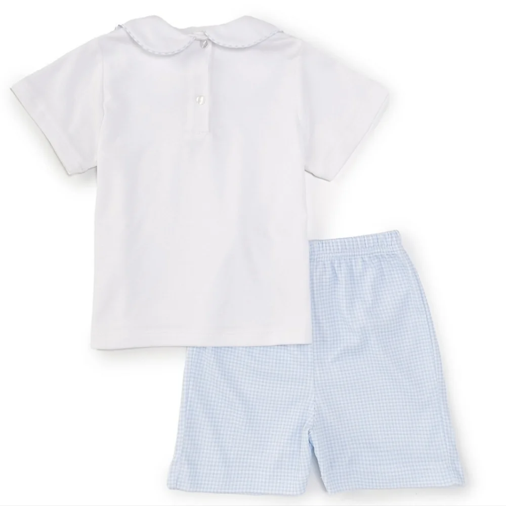 Edgehill Collection Round Neck Short Sleeve Golf Shirt & Gingham Shorts Set 4T